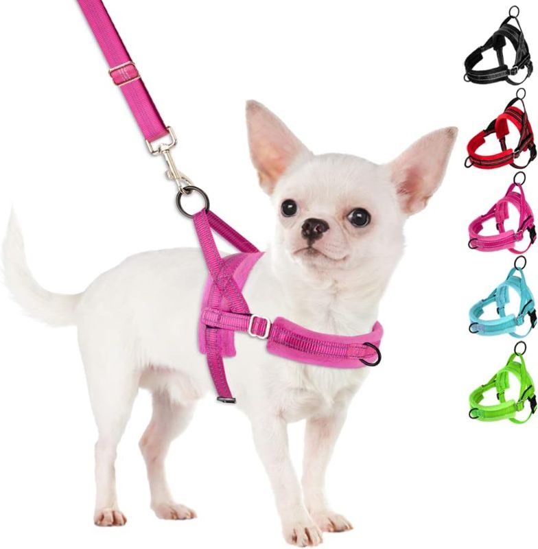 Photo 1 of 1pc---SlowTon No Pull Small Dog Harness and Leash Set, Puppy Soft Vest Harness Neck & Chest Adjustable, Reflective Lightweight Harness & Anti-Twist Pet Lead Combo for Small Medium Dogs (G-Front Clip,XXS)
