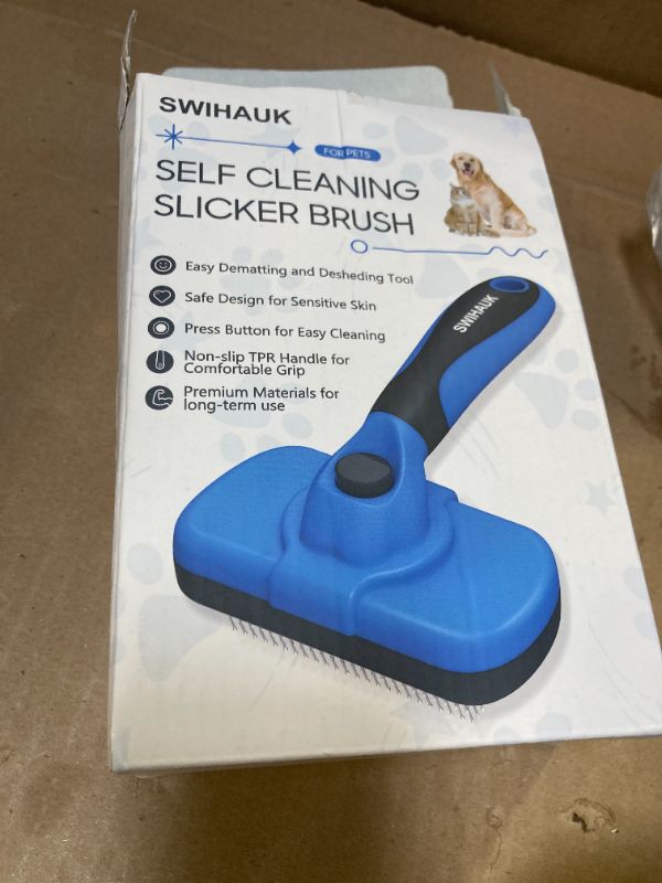 Photo 1 of Swihauk Self Cleaning Slicker Brush - Skin Friendly Deshedding Grooming Tool for Dogs & Cats, Suitable for Shedding & Haired Pets, with Pet Supplies Accessories, Blue