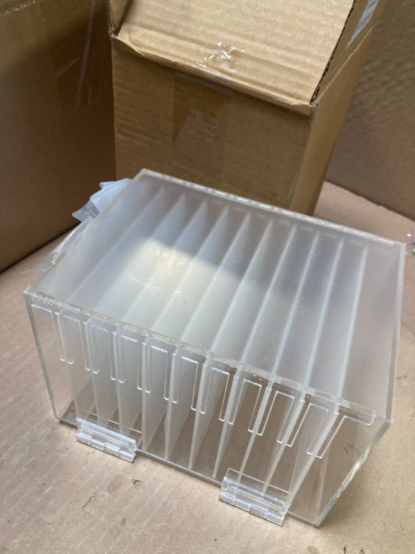Photo 1 of 10 Disks Adjustable Label Dispenser with Lid 7.7 * 5.5 * 5.2 Inches Acrylic Sticker Dispenser Sticker Roll Holder for Holding Multi-Label Sticker Tape Date Markers Label Office (Not Include Sticker)