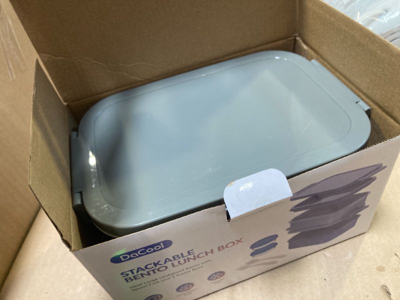 Photo 1 of DaCool Adults Lunchbox Bento Box - 74 OZ All-in-One Stackable Lunch Box for Adults Men Women Teens Leakproof Bento Large Lunch Box Containers with Fork Spoon Sauce Box for Dining Out Work School,Grey