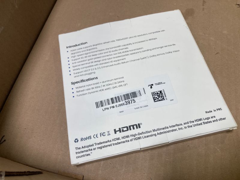 Photo 1 of Highwings 8K 10K 4K HDMI Cable 48Gbps 6.6FT/2M, Certified Ultra High Speed HDMI Cable Braided Cord-4K@120Hz 8K@60Hz, DTS:X, HDCP 2.2 & 2.3, HDR 10 Compatible with Roku TV/PS5/HDTV/Blu-ray