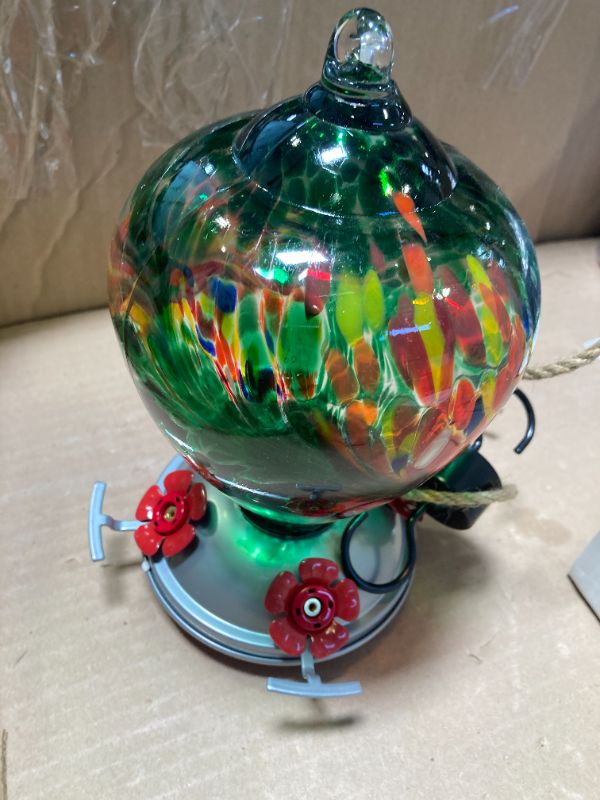 Photo 1 of Nature Gear Hummingbird Feeder, Hanging-Mount Glass Hummingbird Feeders for Outdoors, Hand-Blown Glass Feeder with Ant Moat for Garden Hummingbirds, Easy to Clean & Rust Resistant, Emerald Green
