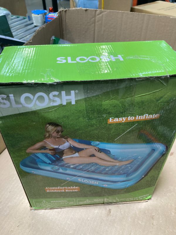 Photo 1 of SLOOSH Inflatable Tanning Pool Lounger Float, 70" x 46" Pool Floats Adult with Pillow, 4 in 1 Suntan Tub Raft Floatie,Sunbathing Bed Lounge for Water Blow Up Kids Ball Pit Party Gifts, L-Blue