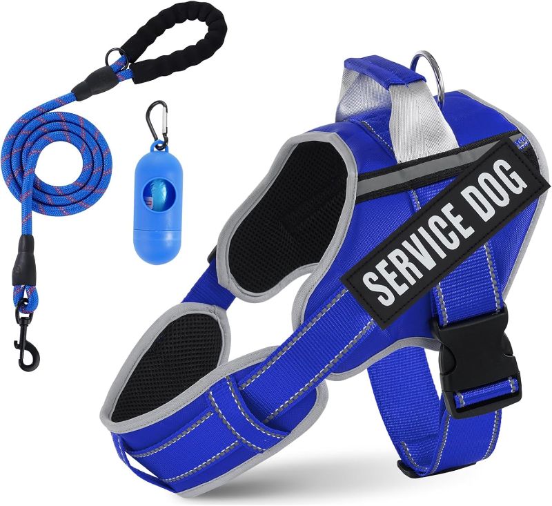 Photo 1 of S---Neck Padded Dog Vest Harness and Leash Set, No Pull Adjustable Service Pet Harness with 8 Dog Patches, Reflective in Training Easy Control Pet Vest with 5ft 