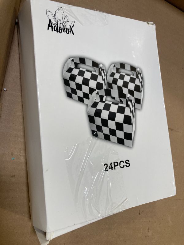 Photo 1 of Adorox Set of 10 Checkered Racing Treat Boxes - Race Car Theme Party Favors, Birthday Party Supplies, Gift Boxes for Kids, Party Decorations