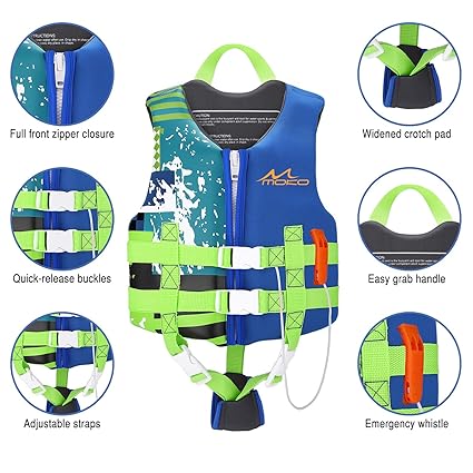 Photo 1 of M--MoKo Life Jackets for Kids 50-90 lbs, Children Life Vest Swimming Aid Life Jacket Cute Pattern Watersports Swimming Vest Flotation Device for Toddlers Boys Girls,  - Indigo
