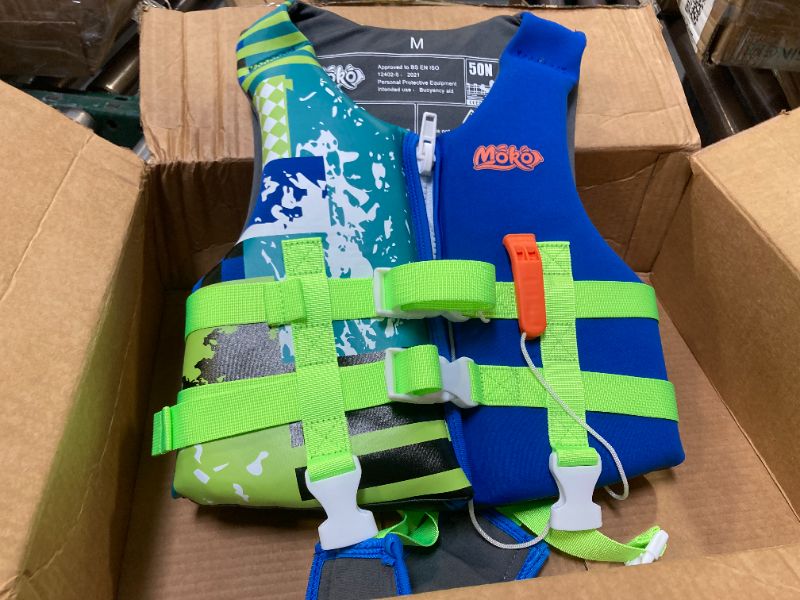 Photo 1 of M--MoKo Life Jackets for Kids 50-90 lbs, Children Life Vest Swimming Aid Life Jacket Cute Pattern Watersports Swimming Vest Flotation Device for Toddlers Boys Girls,  - Indigo
