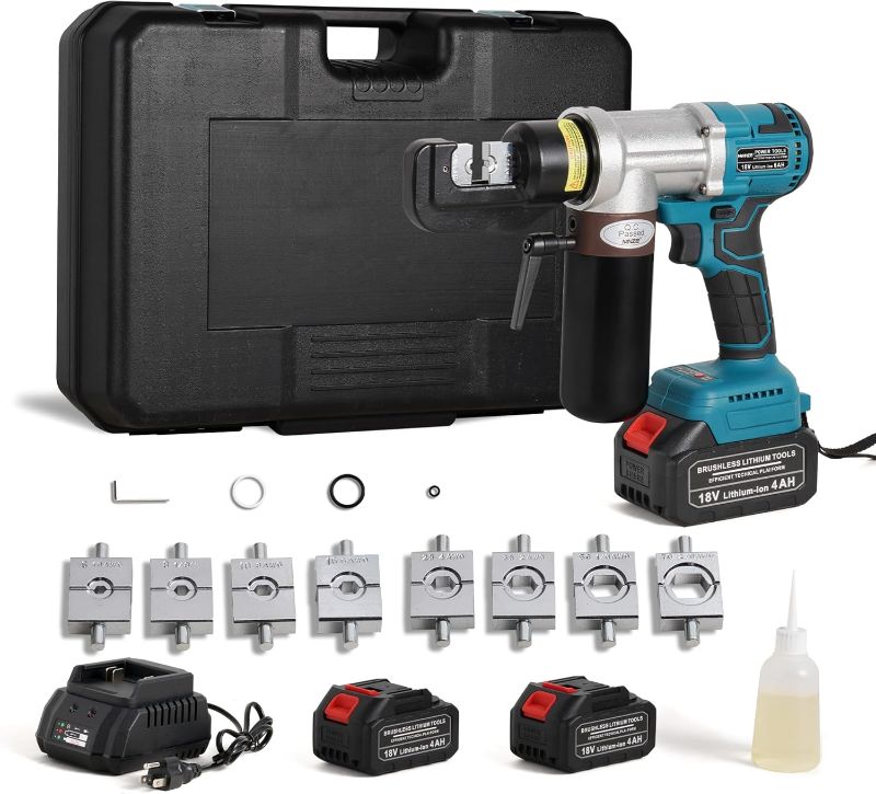 Photo 1 of Electric Hydraulic Cable Lug Crimping Tool 12 AWG to 2/0 AWG Rechargeable Hydraulic Electrical Terminal Cable Lug Wire Crimping Crimper Tool Kits with 8 Dies
