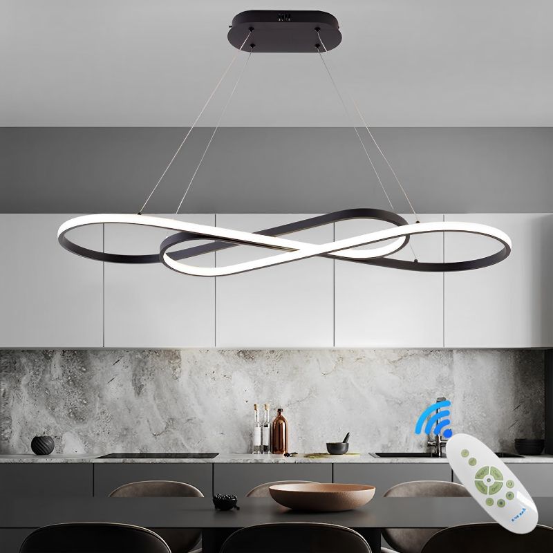 Photo 1 of LED Chandelier,39.4inch Modern Led Pendant Light with Remote,Dimmable Black Chandelier for Dining Room,Adjustable Height 45W Aluminium Contemporary Ceiling Hanging Light Fixture for Kitchen

