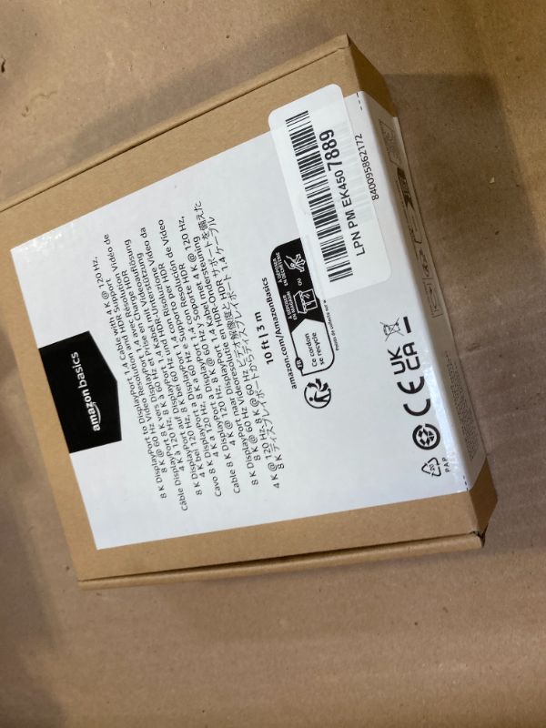 Photo 1 of Amazon Basics DisplayPort 1.4 Cable, 32.4Gbps High-Speed, 8K@60Hz, 4K@120Hz, Dynamic HDR and 3D, Gold-Plated Plugs, 10 Foot, Black