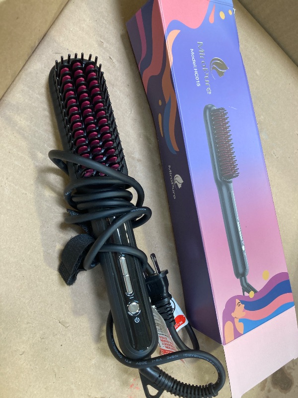 Photo 1 of MiroPure Hair Straightener Brush with Plasma Technique, Ceramic Straightening Brush with 16 Temp Settings 30s Fast Heating, Hair Straightener Comb for Women with LED Display & Dual Voltage, Black