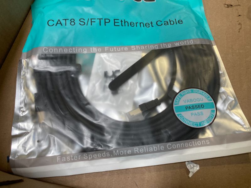 Photo 1 of Cat 8 Ethernet Cable, 15ft Heavy Duty High Speed Internet Network Cable, Professional LAN Cable, 26AWG, 2000Mhz 40Gbps with Gold Plated RJ45 Connector, Shielded in Wall, Indoor&Outdoor, Black