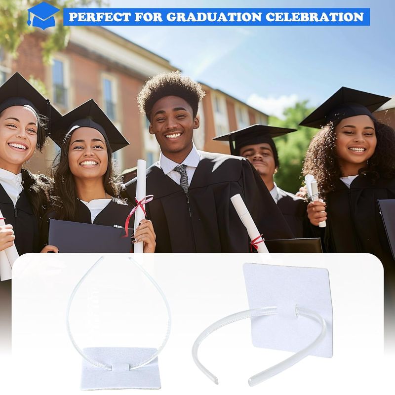 Photo 1 of OCQOTAT 2 Pack Graduation Cap Headband, Grad Cap Insert with Hook & Loop or EVA Foam Sticker, Secure Your Graduation Cap and Hairstyle, Essential Hat Accessory for Graduates,Students, Girls,Clear