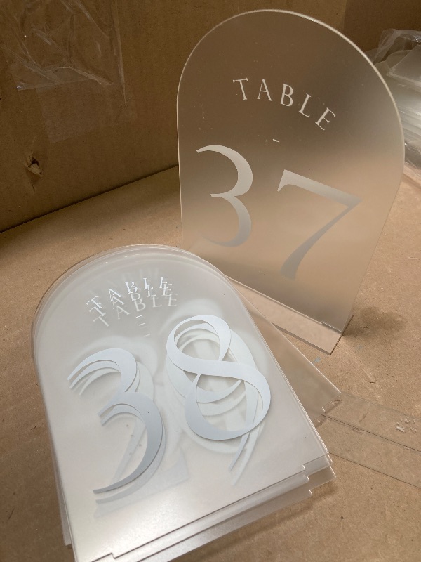 Photo 1 of  KOSKIMER Frosted Arch Wedding Table Numbers with Stands (Arch 5x7 Frosted  )
