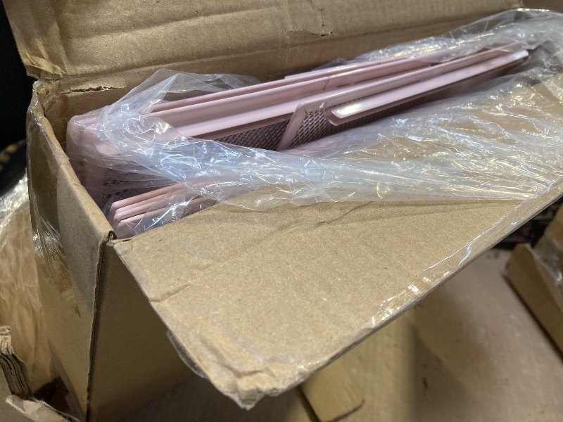 Photo 1 of 5 Tray Paper Organizer Letter Tray with Handle - Mesh Desk File Organizer, Paper Sorter Organizer for Office, Home or School File Folder Holder - Pink