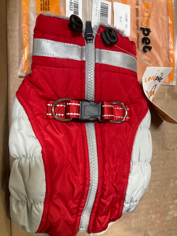 Photo 1 of 1PC---Lelepet Warm Winter Dog Coat, Waterproof, Padded, Windproof, Reflective, Zipper, Fleece Jacket with Harness for Small Dogs, Red, X-Small