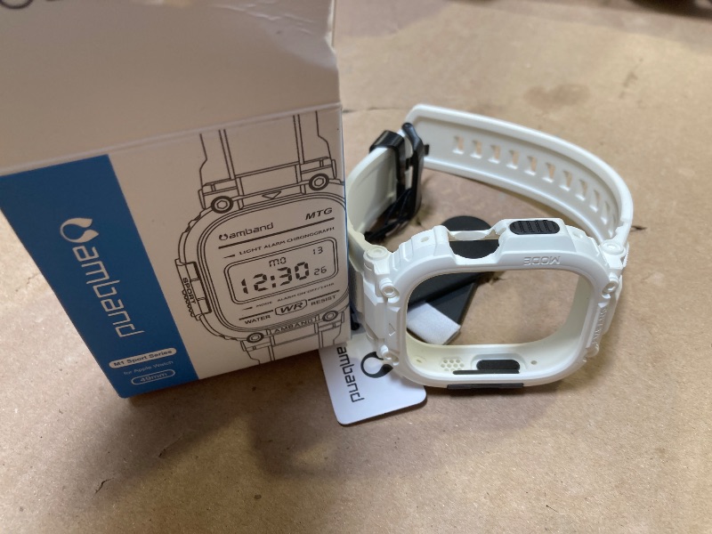 Photo 1 of amBand Bands Case Screen Protector Compatible with Apple Watch Ultra 2/1 49mm, M1 Sport Series Rugged Cover Strap and 9H Tempered Glass Film, Protective Bumper for iWatch 49 mm Men White