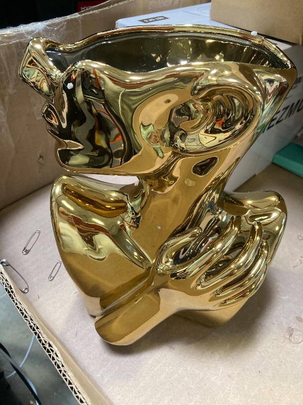 Photo 1 of FUNSOBA Ceramics Statue Flower Vase Face Pots Bust Head Shaped for Birthday Gifts Home Office Decoration (Gold)