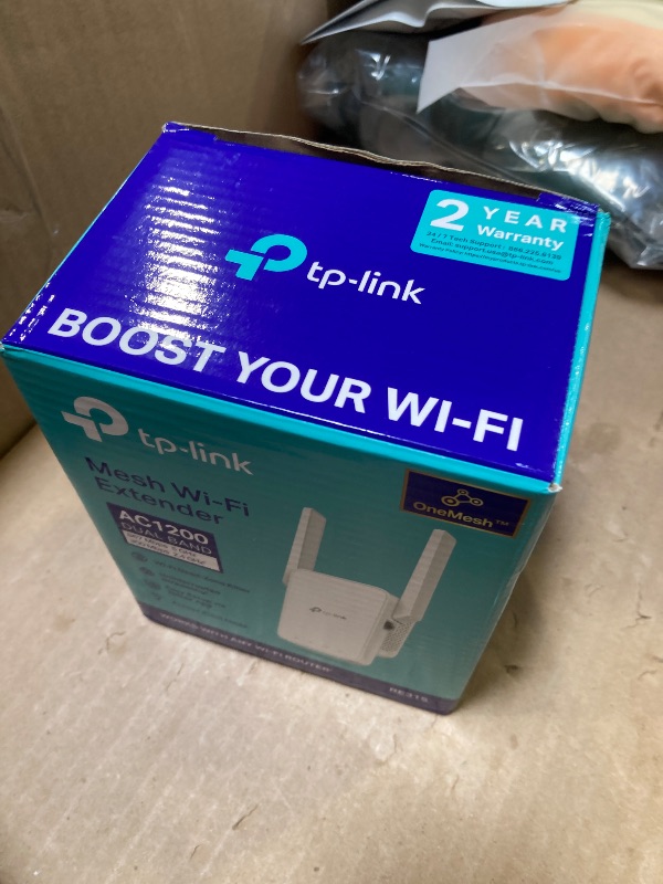 Photo 1 of TP-Link AC1200 WiFi Extender, 2025 Wirecutter Best WiFi Extender, 1.2Gbps home signal booster, Dual Band 5GHz/2.4GHz, Up to 1600 Sq.ft and 32 Devices, EasyMesh Compatible, One Ethernet Port (RE315)