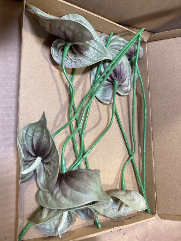 Photo 1 of 9pcs only---PATIKIL 13" Artificial Anthurium Lily Flowers,   Permanent Flower Floral Arrangements Bouquet for Home Decor Bridal Wedding Festival Party, Grey Green