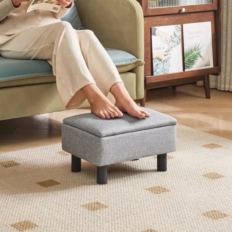 Photo 1 of IBUYKE Storage Ottoman Footrest Stool with Linen Fabric, Rectangular, Flip Top Lid, Non-Slip Feet, Compact Design, Stylish and Functional, Gray Blue RF-BD224