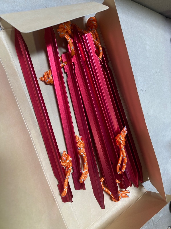 Photo 1 of 12 Pack Tent Stakes, 7075 Ground Metal Camping Aluminum Tent Pegs, Lightweight Tent Stakes Heavy Duty Spikes Camping Accessories, Red
