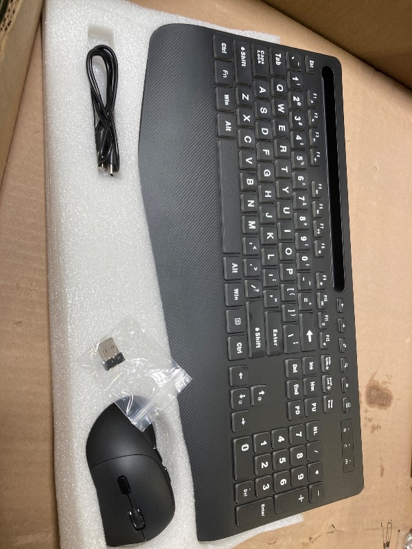 Photo 1 of SABLUTE Wireless Keyboard and Mouse Combo, 9 Backlit Effects, Large Print, Wrist Rest, Phone Holder, 2.4G Lag-Free Ergonomic Keyboards, Rechargeable Easy to See Cordless Set for Computer, Laptop, PC