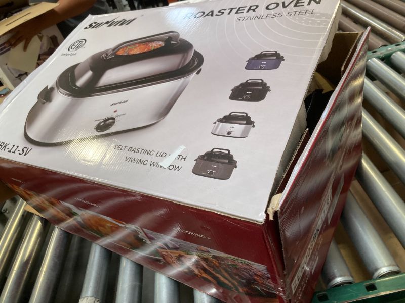 Photo 1 of Sunvivi Roaster Oven, Electric Roaster Oven with Viewing Lid, 30lb 26-Quart Turkey Roaster with Unique Defrost/Warm Function, Large Roaster with Removable Pan & Rack, Stainless Steel, Black
