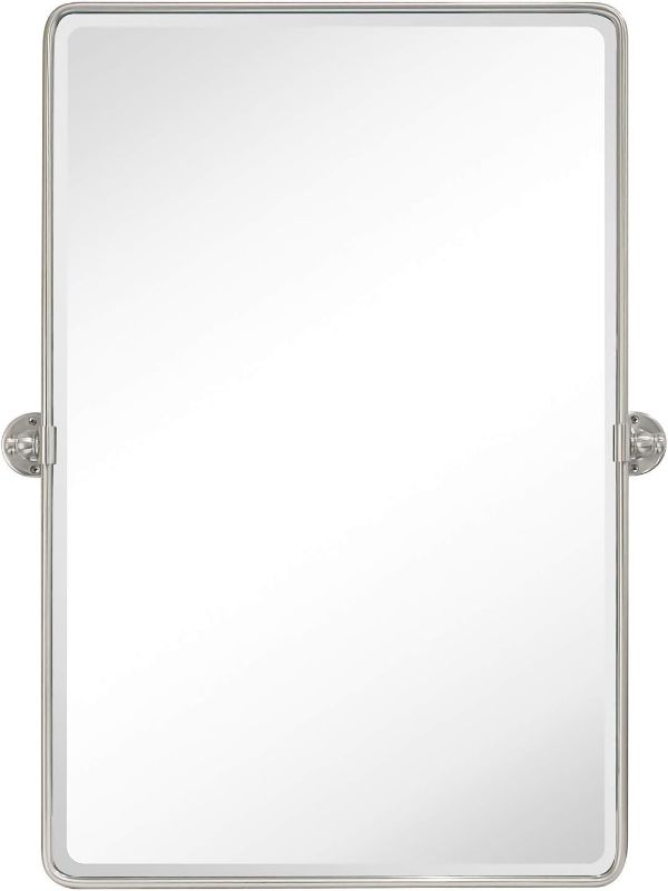 Photo 1 of TEHOME 20x30'' Brushed Nickel Pivot Mirror Rectangle Bathroom Vanity Mirror Brushed Silver Rounded Corner Metal Framed Tilting Beveled Vanity Wall Mirrors
