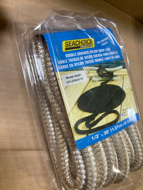 Photo 1 of SEACHOICE Double-Braid Nylon Dock Line 1/2" x 20' 40241 Gold/White