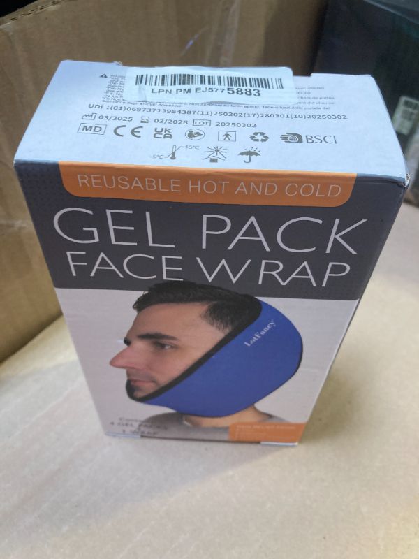 Photo 1 of LotFancy Face Ice Pack Wrap for TMJ, Wisdom Teeth, with 4 Reusable Hot Cold Therapy Gel Packs, Pain Relief for Head, Oral and Facial Surgery, Dental Implants, Blue