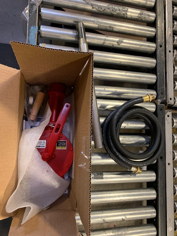 Photo 1 of Fill-Rite FR112 Fuel Transfer Rotary Hand Pump w/Discharge Hose, Straight Spout, Vacuum Breaker, & Suction Pipe