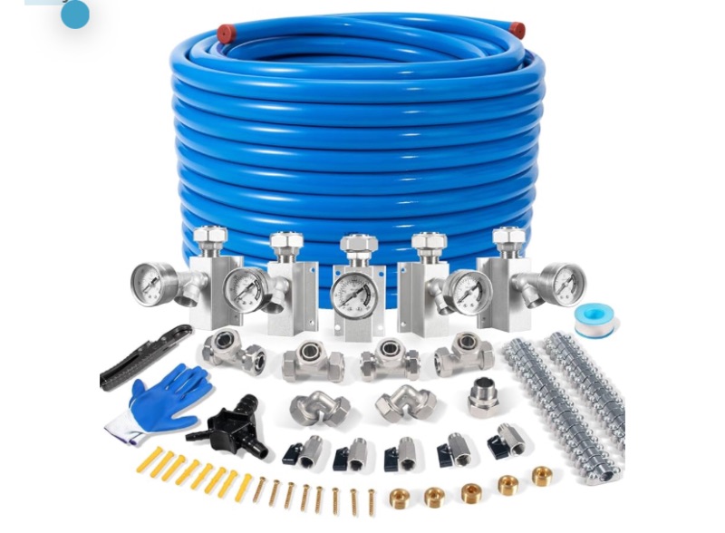 Photo 1 of 3/4" × 200ft Garage Air Line Kit, HDPE-Aluminum Compressed Air Piping System with Tee & Elbow Fittings, Rapid Air System for Shop Air Compressor, Leak-Proof & Easy
