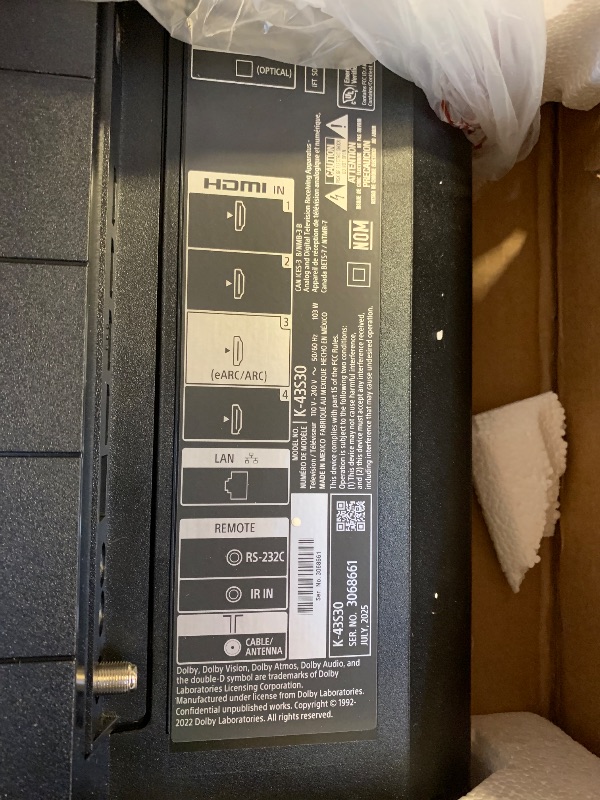 Photo 1 of Sony 43-Inch Class 4K Ultra HD BRAVIA 3 LED Smart TV with Google TV, Dolby Vision HDR, and Exclusive Features for PlayStation®5 (K-43S30)