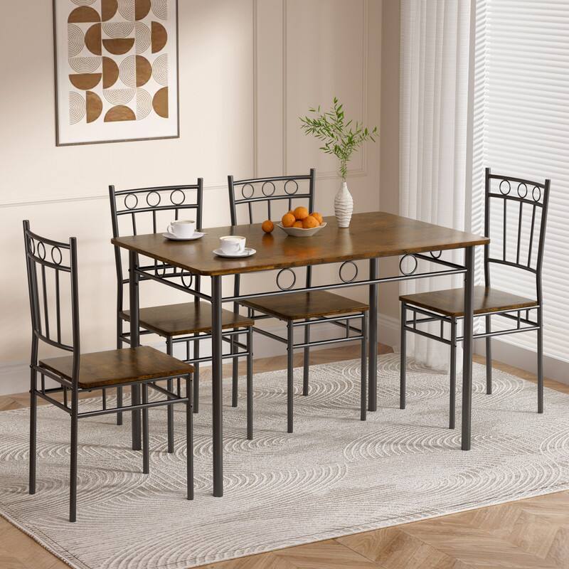 Photo 1 of Dyonery - 5-Piece Kitchen Table and Chairs, Rectangular Dining Room Table Set with 4 Chairs, for Small Space, Dinette, Apartment - Brown
