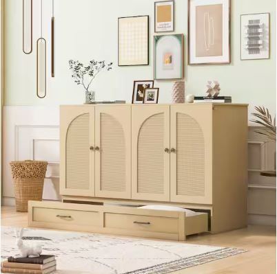 Photo 1 of Gold Wood Frame Full Size Murphy Bed with Drawer
