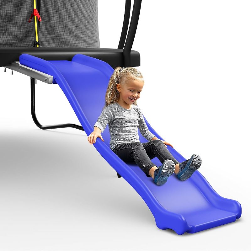 Photo 1 of Lyromix Plastic Trampoline Slide for 8-16FT, Heavy Duty Outdoor Slide for Trampoline, Safe Trampoline Ladder for Kids 6+, 220 LBs Capacity, Blue
