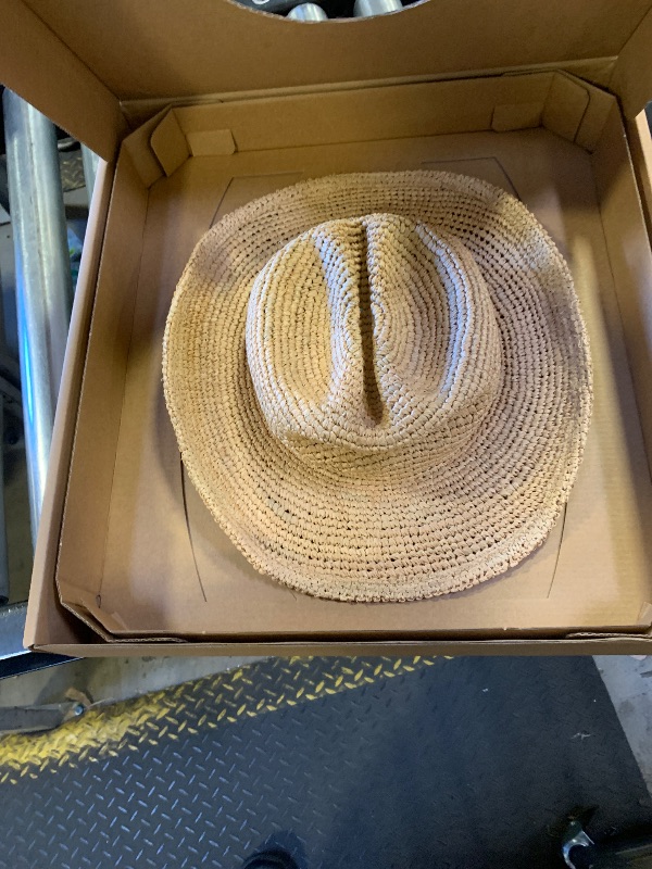 Photo 1 of Lack of Color Raffia Cowboy Hat – Hand-Crocheted Straw Cowboy Hat for Women, Structured Cattleman Crown with Flicked Brim, Natural Raffia Finish, Size Small