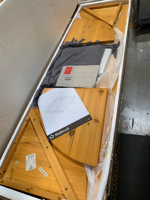 Photo 1 of KidKraft Wooden Backyard Sandbox with Built-in Corner Seating and Mesh Cover, Kid's Outdoor Furniture, Honey, Gift for Ages 2-8