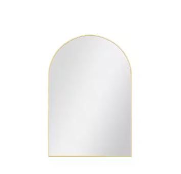 Photo 1 of 22 in. W x 30 in. H Arched Framed Wall Bathroom Vanity Mirror in Gold with Metal Frame, Entryway, Living Room
