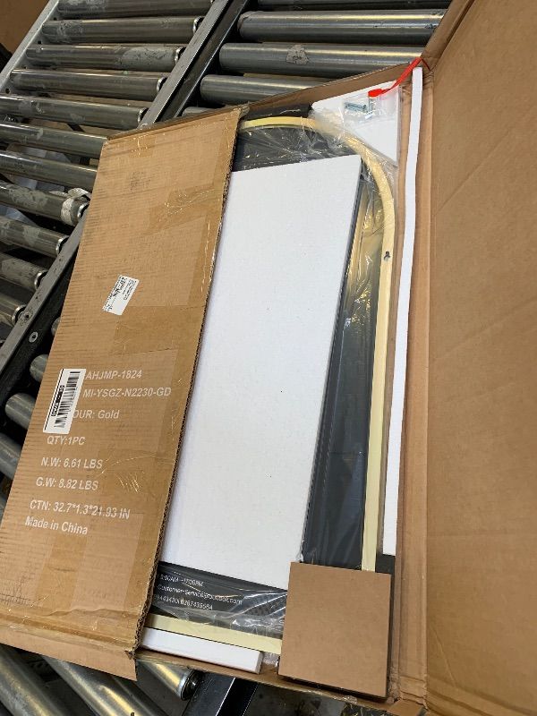 Photo 1 of 22 in. W x 30 in. H Arched Framed Wall Bathroom Vanity Mirror in Gold with Metal Frame, Entryway, Living Room
