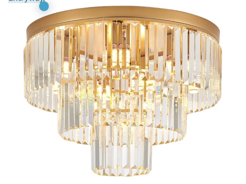 Photo 1 of 10-Light Gold Crystal Ceiling Light 21.65" Modern Crystal Ceiling Light Fixture 3-Tier Luxury K9 Crystal Flush Mount for Dining Room Kitchen Island Living Room Bedroom Entryway