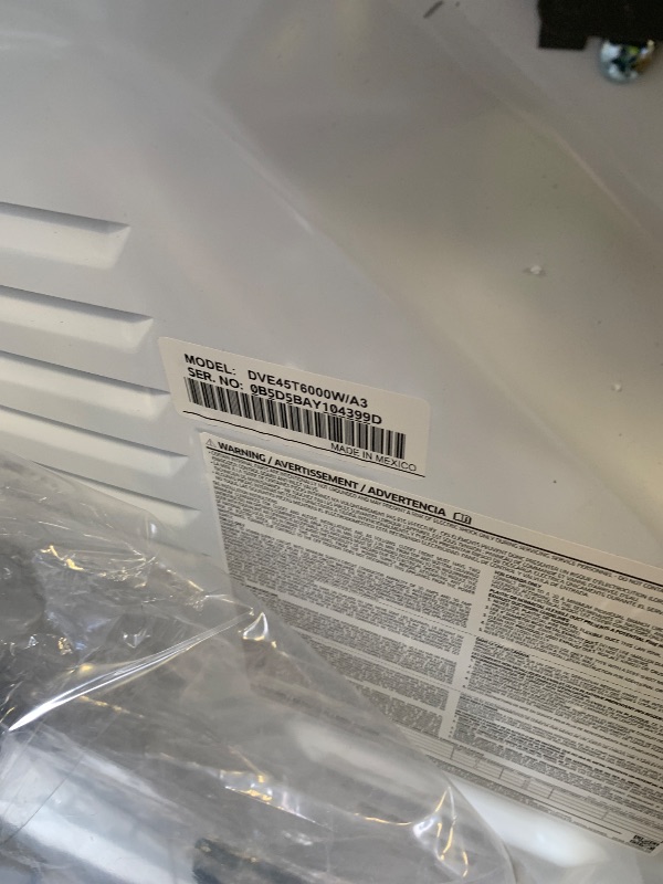 Photo 1 of Samsung 7.5 cu. ft. Front Load Electric Dryer with Sensor Dry, White, DVE45T6000W/A3
