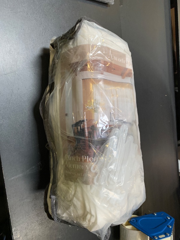 Photo 1 of Pinch Pleat Linen Sheer Curtains 90 Inches Long 100 Inch Wide for Patio Sliding Door Light Filtering Semi Sheer Pleated Drapes Back Tab Cream Ivory Extra Wide 100 x 90 Curtain for Living Dining Room