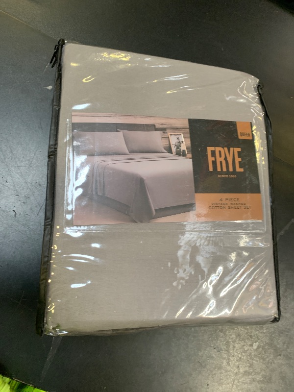 Photo 1 of Frye Vintage Washed 100% Cotton 4-Piece Queen Sheet Set in Grey, Solid Color, Oeko-TEX Certified