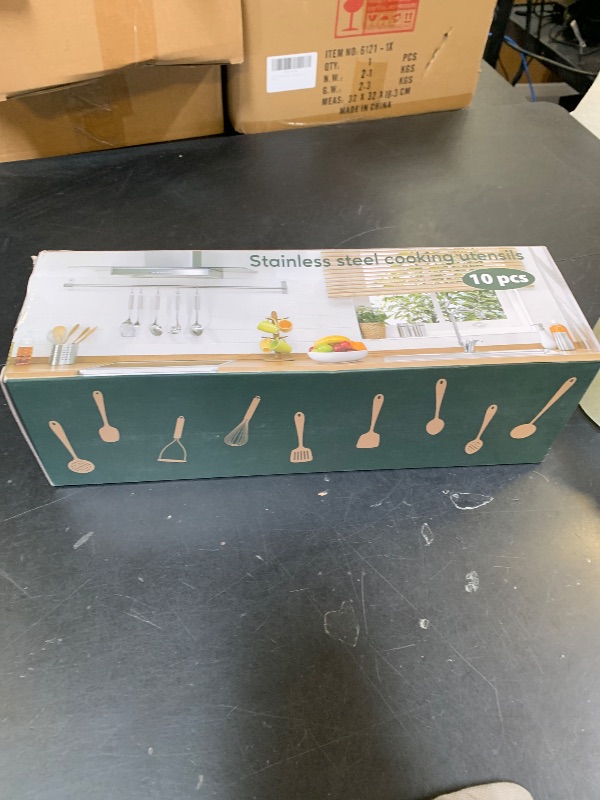 Photo 1 of 10 Pcs Cooking Utensils Set, Stainless Steel Kitchen Utensils, Heat Resistant Metal Kitchen Tools Include Solid & Slotted Spatula, Spoon, Ladle, Pasta Server,Potato Maseher,Egg Whisk,Meat Fork, Silver