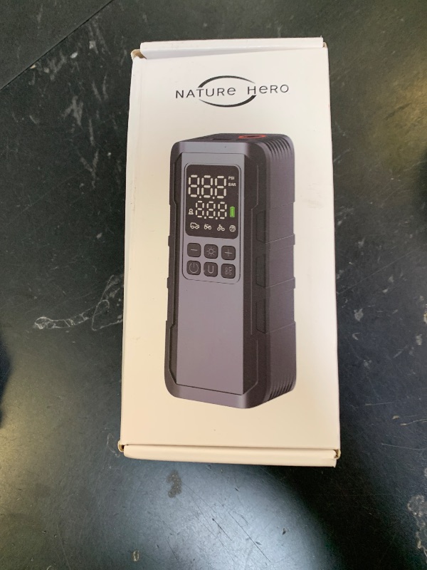 Photo 1 of Nature Hero Tire Inflator Portable Air Compressor - 150PSI Cordless Portable Air Pump for Car Tires with Pressure Gauge & LED Lights - 3X Faster Tire Pump for Car, Motorcycle, Balls and Bicycle, Black