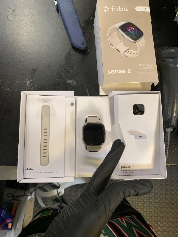 Photo 1 of Fitbit Sense 2 Advanced Health and Fitness Smartwatch with Tools to Manage Stress and Sleep, ECG App, SpO2, 24/7 Heart Rate and GPS, Lunar White/Platinum, One Size (S & L Bands Included)