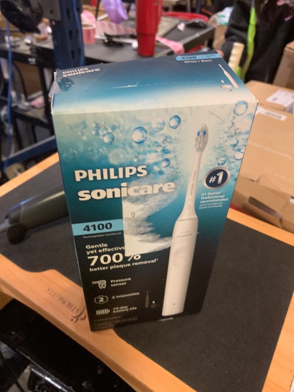 Photo 1 of Philips Sonicare 4100 Series Electric Toothbrush - Sonic Toothbrush with Advanced Sonic Technology, Pressure Sensor, Two Intensity Settings, Smartimer & Quadpacer, White, Model HX3681/23