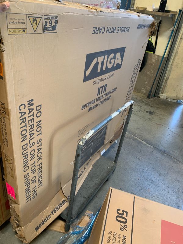 Photo 1 of STIGA Outdoor Table Tennis Table – All-Weather Waterproof Aluminum Ping Pong Table with Net & Post, QuickPlay Assembly, 108" L x 60" W x 30" H, White-Blue